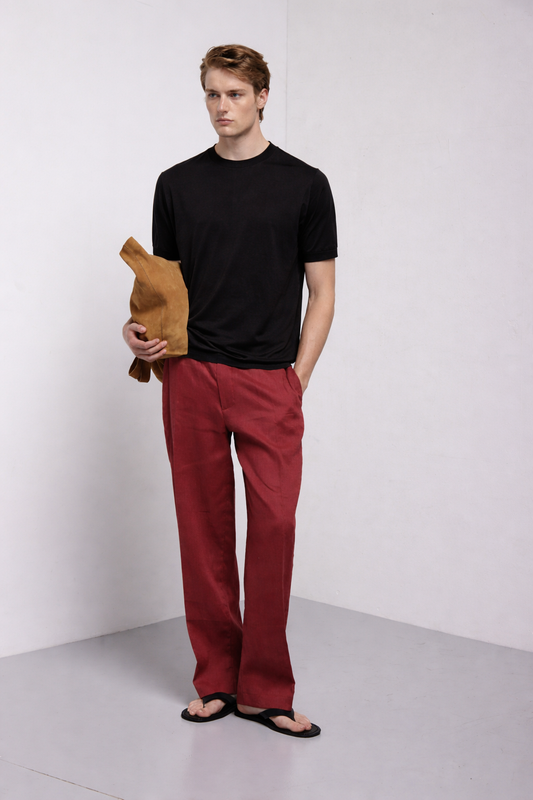 KANGRA - Tricou din 60% matase si 40% bumbac, guler rotund, negru.