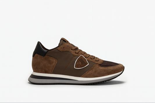 Philippe Model - Sneaker maro vintage - combinatie de piele naturala si material