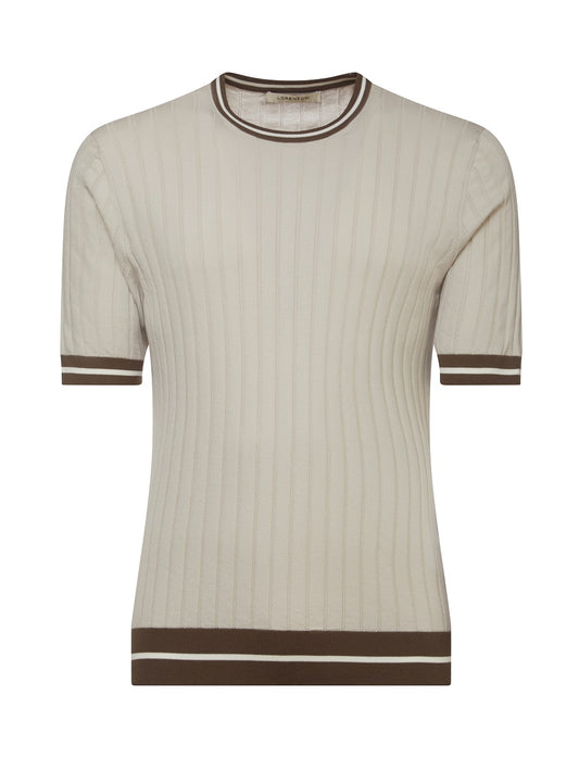 LORENZONI - Tricou model la baza gatului, din 100% bumbac, bej cu detalii maro.