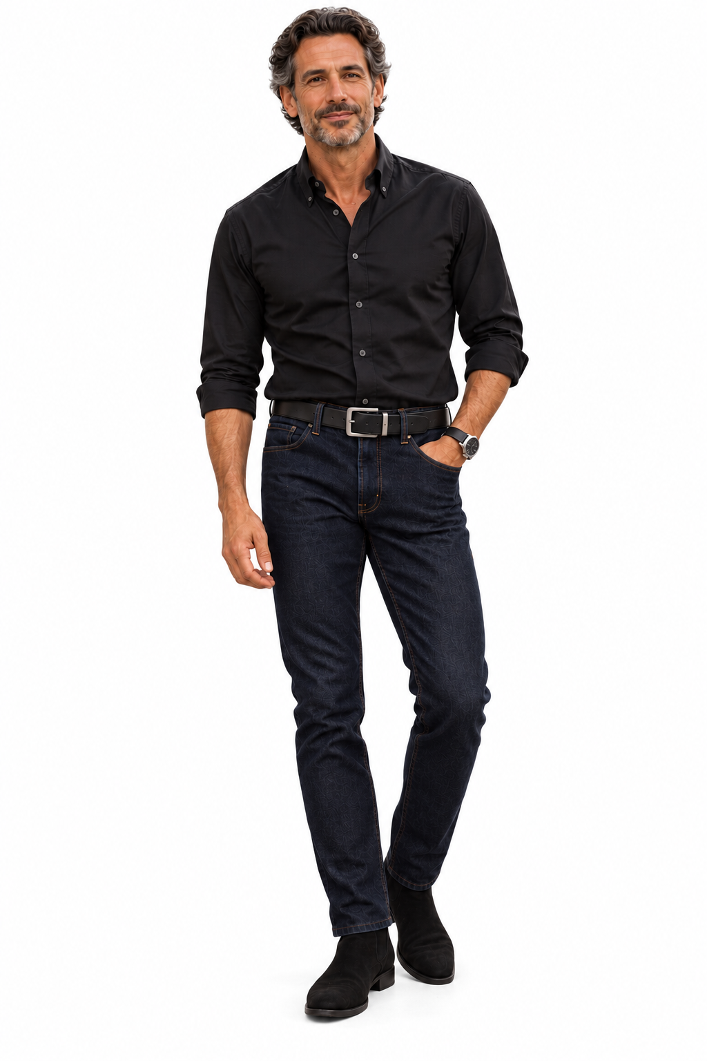 ALESSANDRO GHERARDI - Camasa din 100% bumbac, model cu guler "american button down" si nasturi din scoica, neagra.