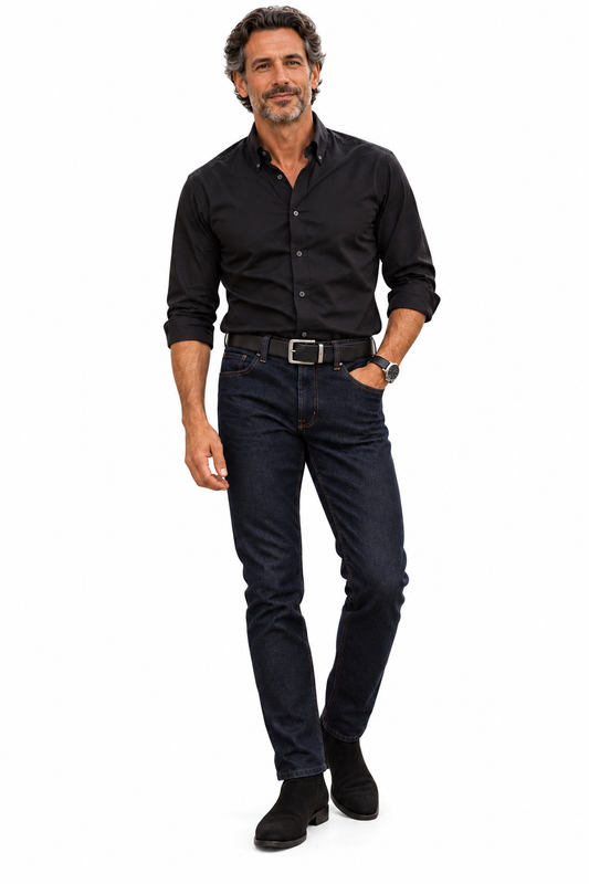 ALESSANDRO GHERARDI - Camasa din 100% bumbac, model cu guler "american button down" si nasturi din scoica, neagra.