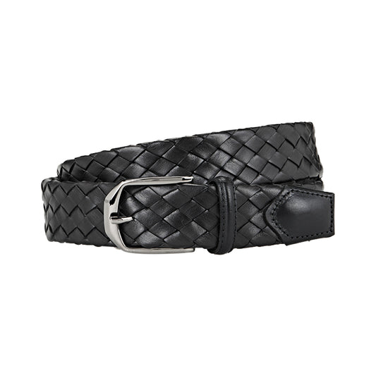 ATHISON - Curea impletita, din piele, negru.