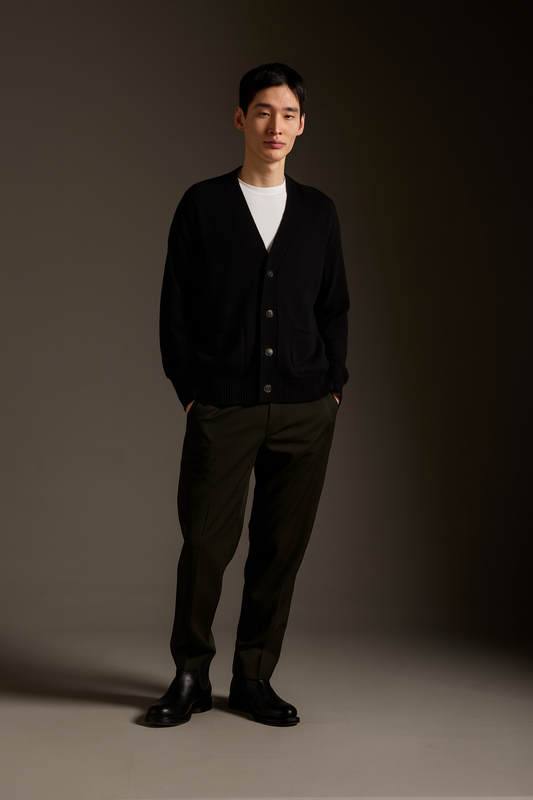 KANGRA - Cardigan din 50% bumbac si 50% lana, negru.