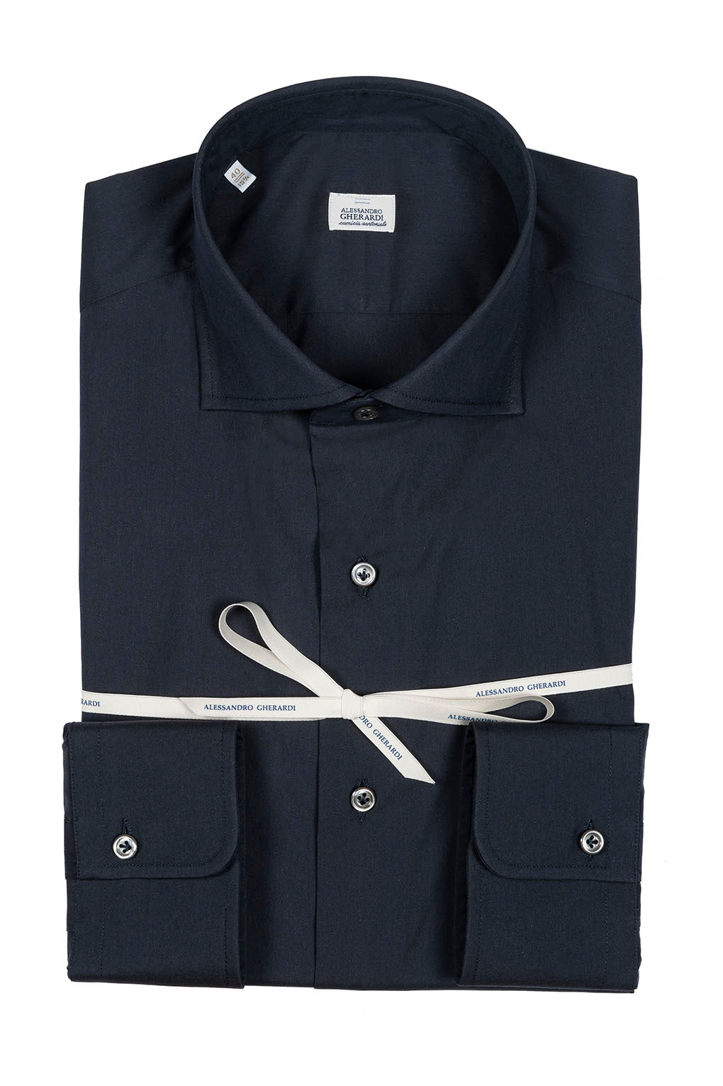 ALESSANDRO GHERARDI - Camasa bleumarin, model clasic cu pense, din 76% bumbac / 21% poliamida / 3% elastan.