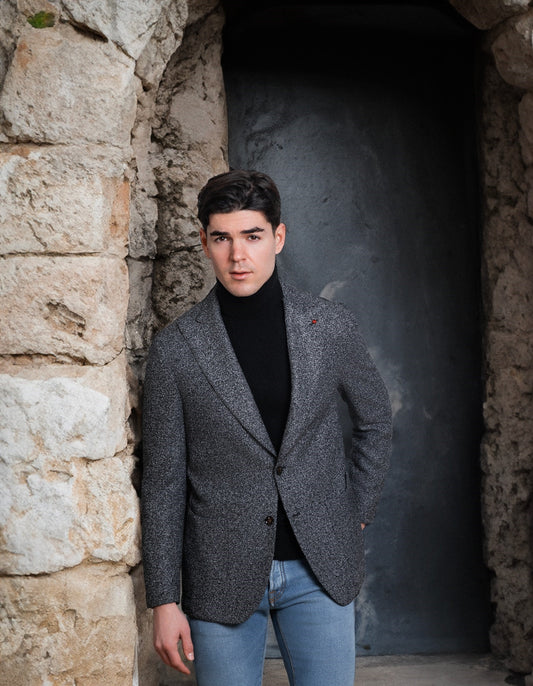 FUGATO - Sacou din 66% lana / 30% vascoza / 2% poliamida, model melanj gri / negru.