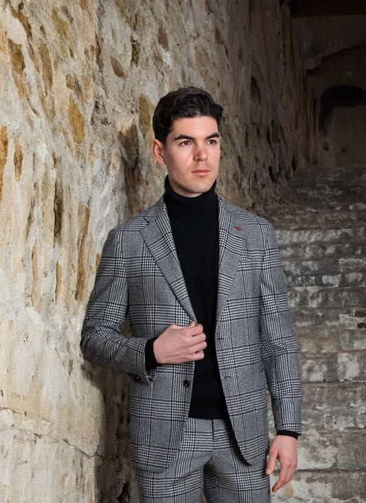 FUGATO - Sacou din 100% lana, model in carouri gri / negru.