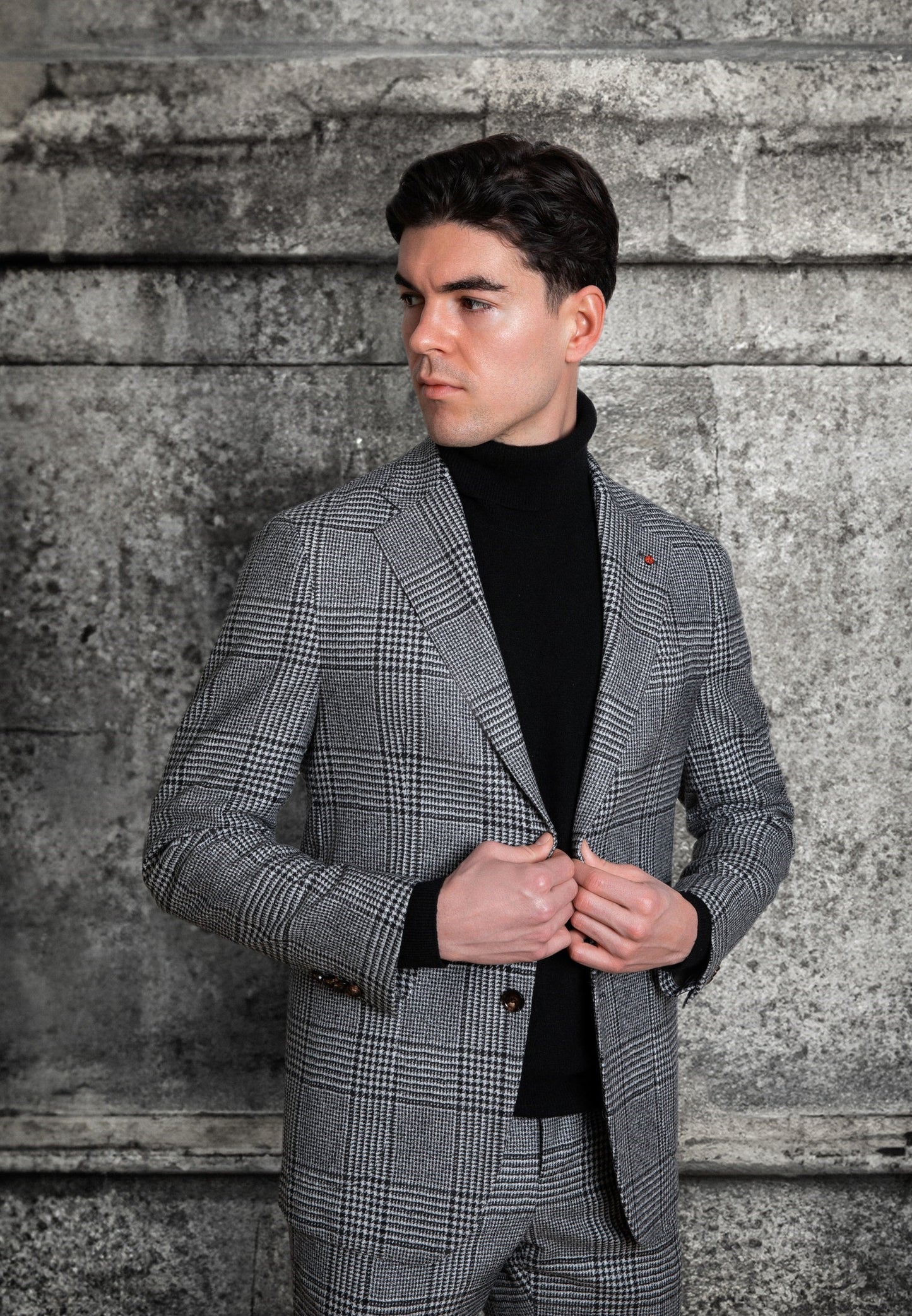 FUGATO - Sacou din 100% lana, model in carouri gri / negru.