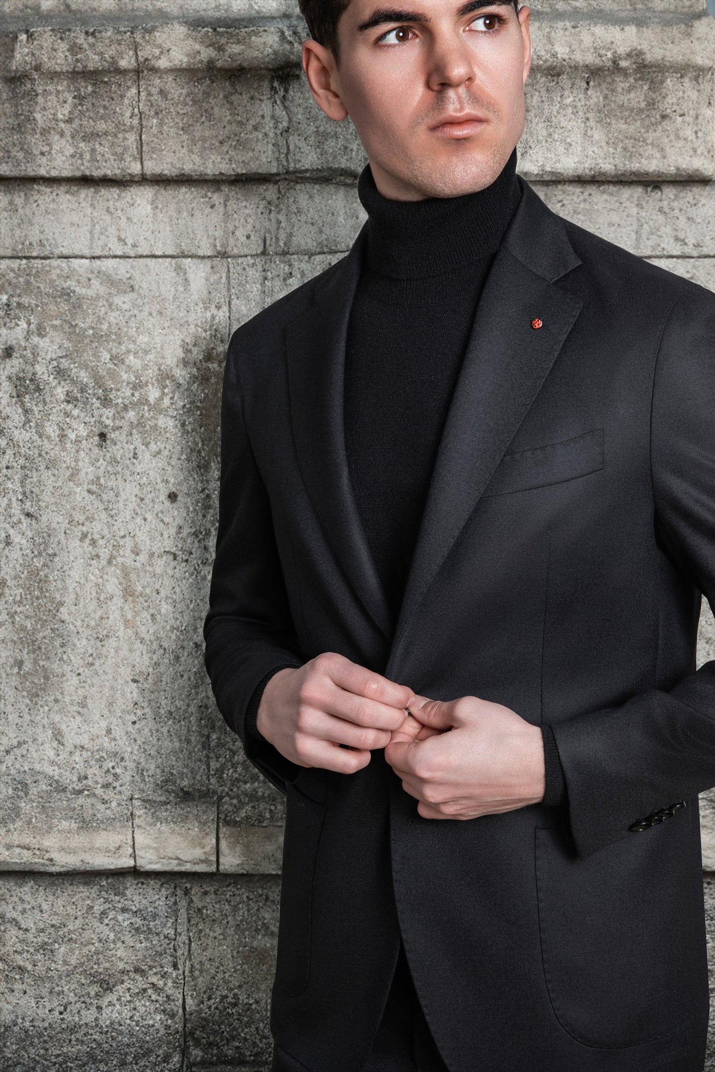 FUGATO - Costum din 100% lana tip flanel fin, negru.