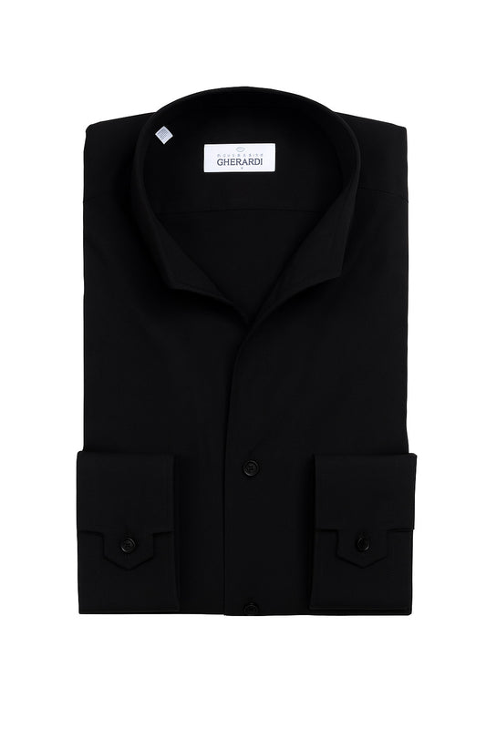 ALESSANDRO GHERARDI - Camasa neagra, model slim-fit, guler Double Wing, din 100% bumbac.