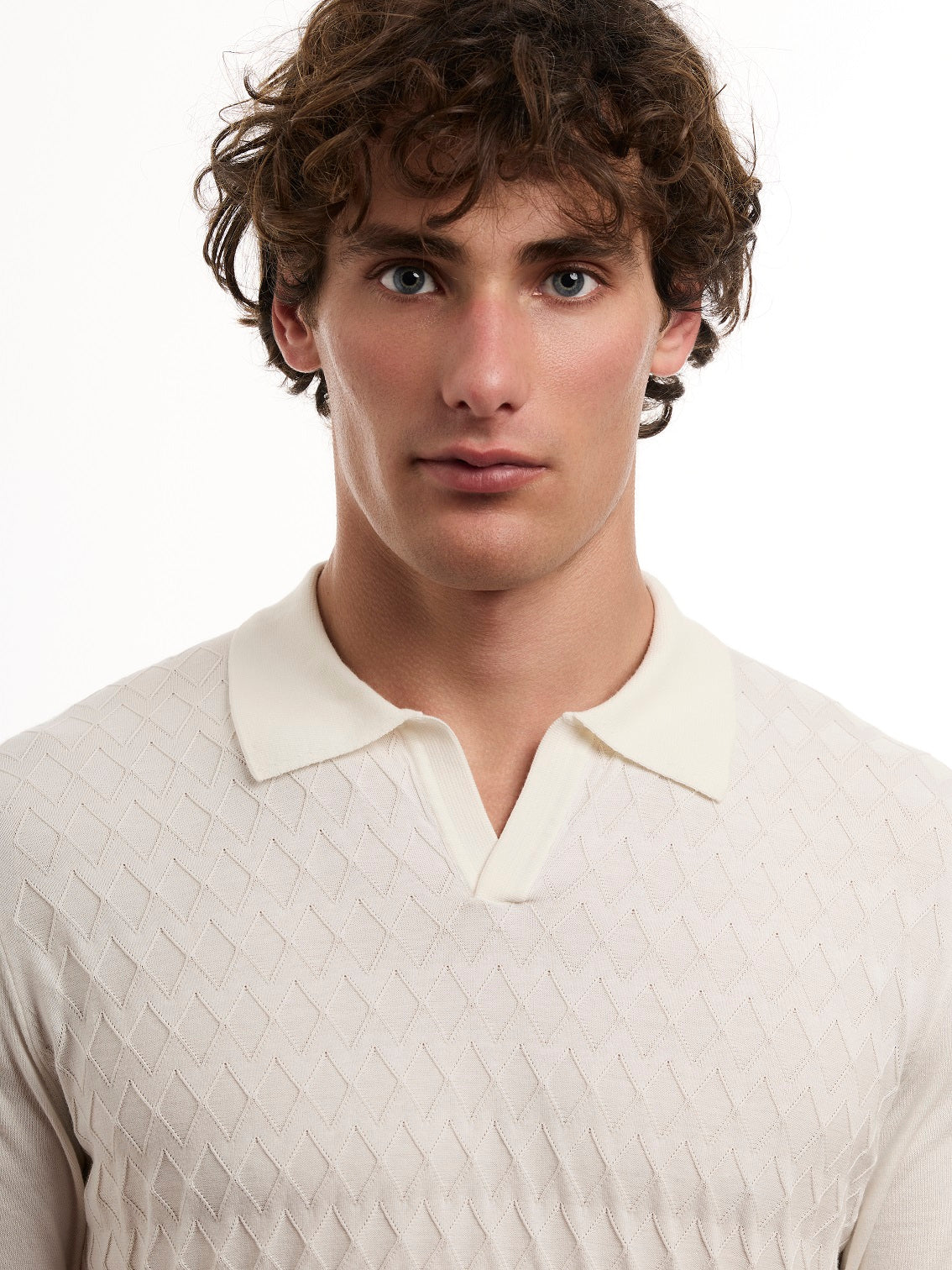 LORENZONI - Tricou model polo fara nasturi, din 100% bumbac, off-white.