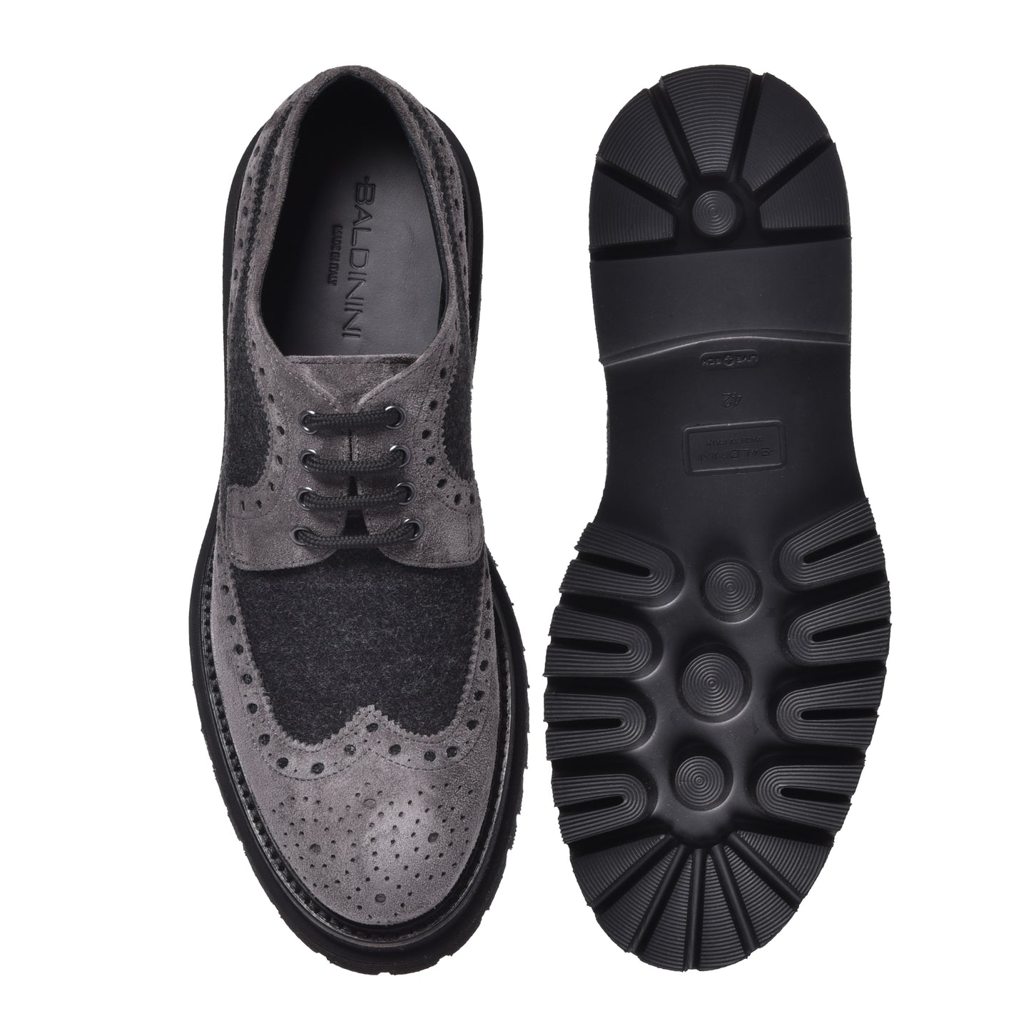 Baldinini - Pantofi din piele intoarsa si material, cu siret, negru / gri.