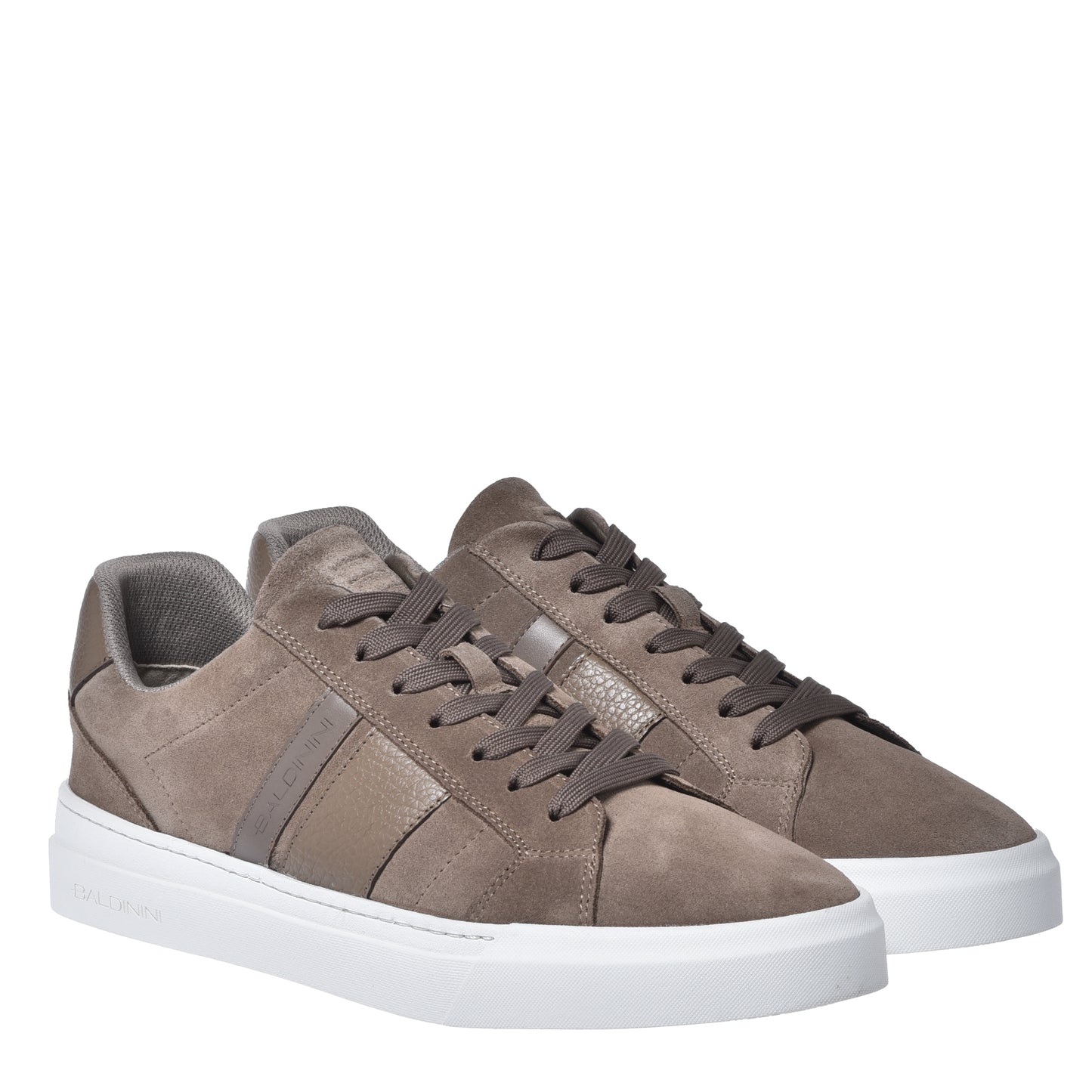 Baldinini - Sneakers din piele si piele intoarsa, cu siret, gri / bej.