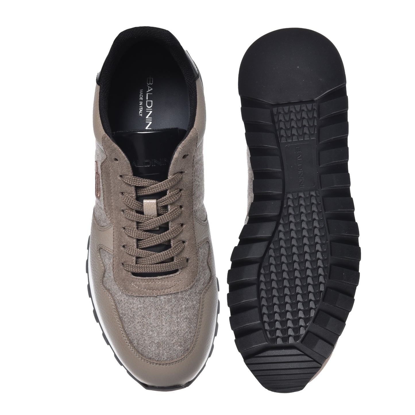 Baldinini - Sneakers din piele, piele intoarsa si material, cu siret, gri / bej.