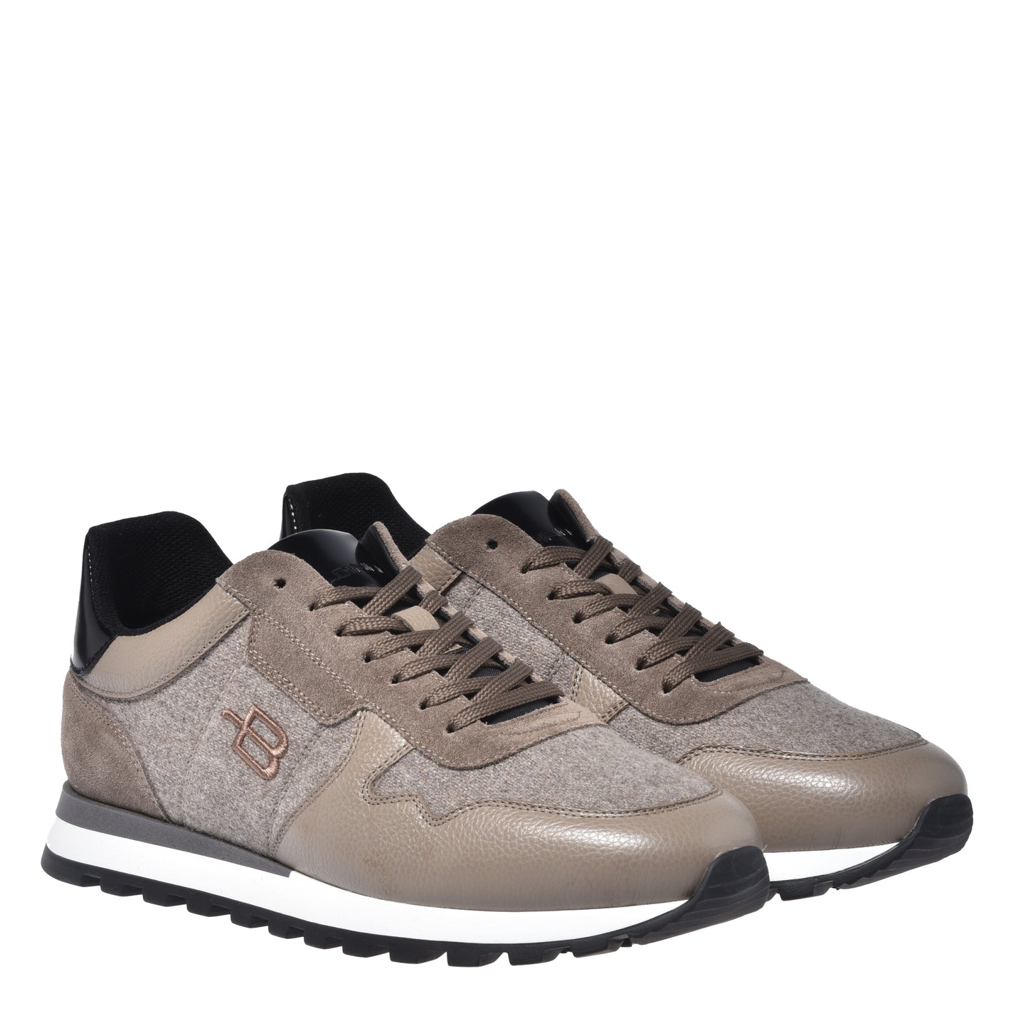 Baldinini - Sneakers din piele, piele intoarsa si material, cu siret, gri / bej.
