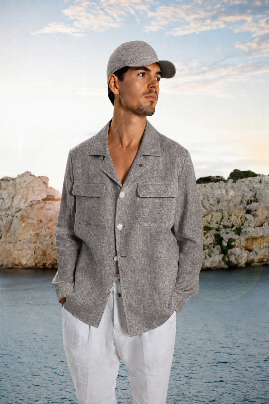 FUGATO - Overshirt din 100% in, gri.