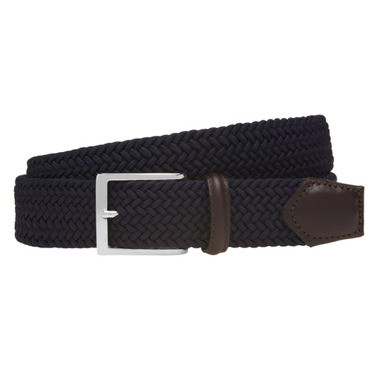 ATHISON - Curea impletita, din material elastic dark-navy, cu detalii piele naturala.
