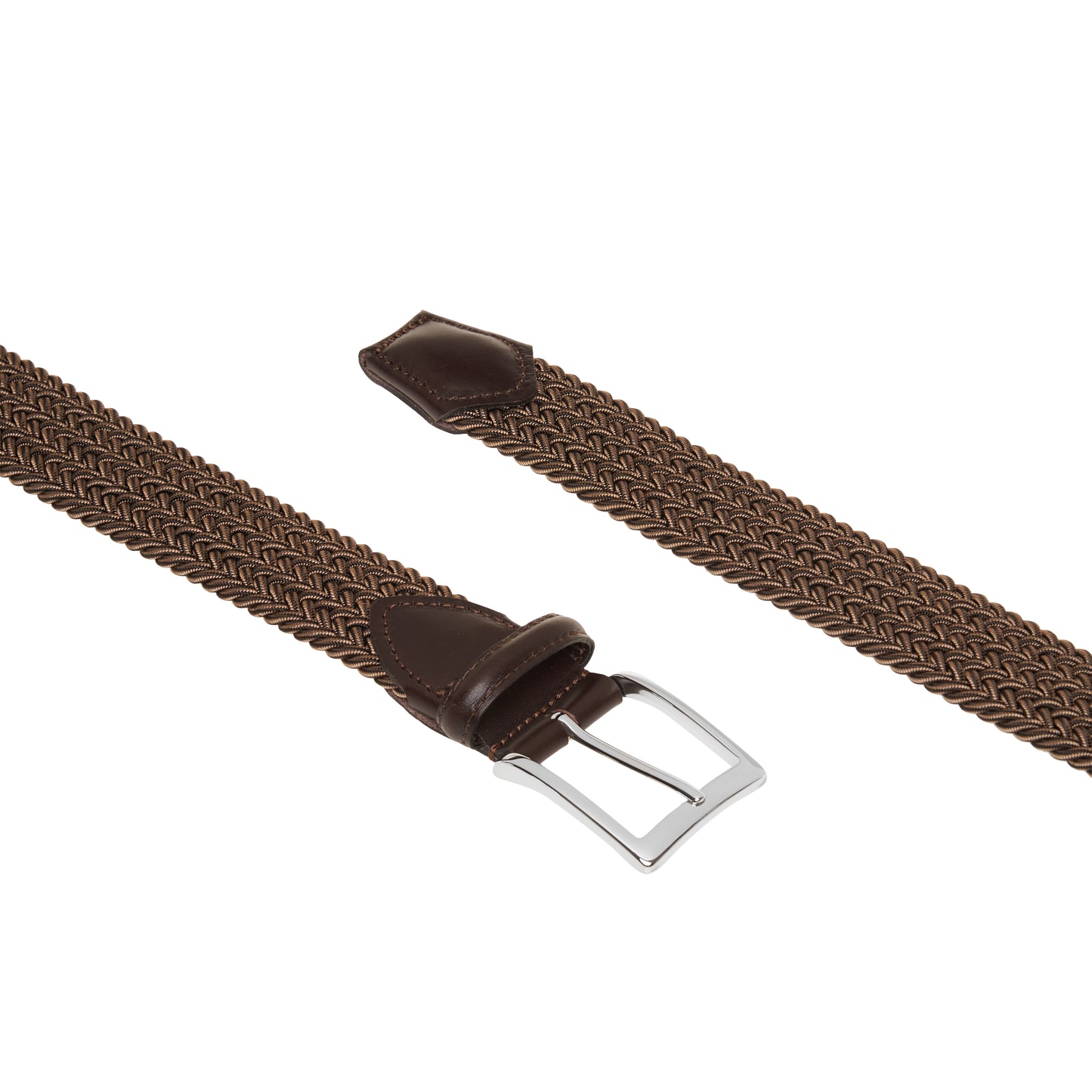 ATHISON - Curea impletita, din material elastic, combinatie nuante maro, cu detalii piele naturala.