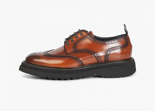 BARRETT - Pantofi din piele, model brogue cu siret si talpa over-size, maro.
