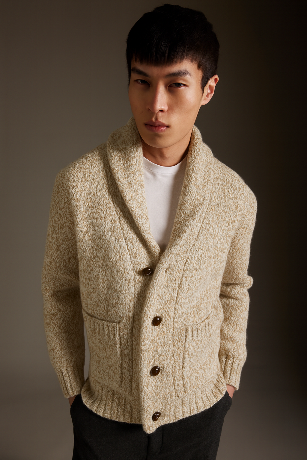 Kangra - Jacketa din 80% lana si 20% nylon, crem, țesătură cu model pepit alb.