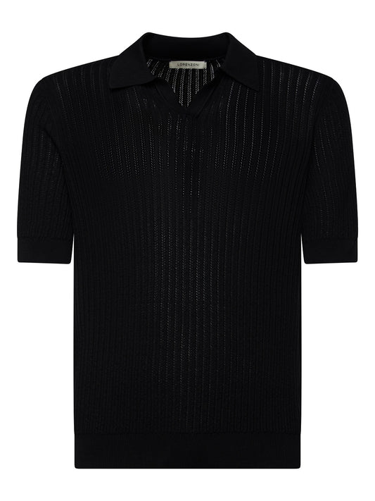 LORENZONI - Tricou model polo fara nasturi, din 100% bumbac, negru.