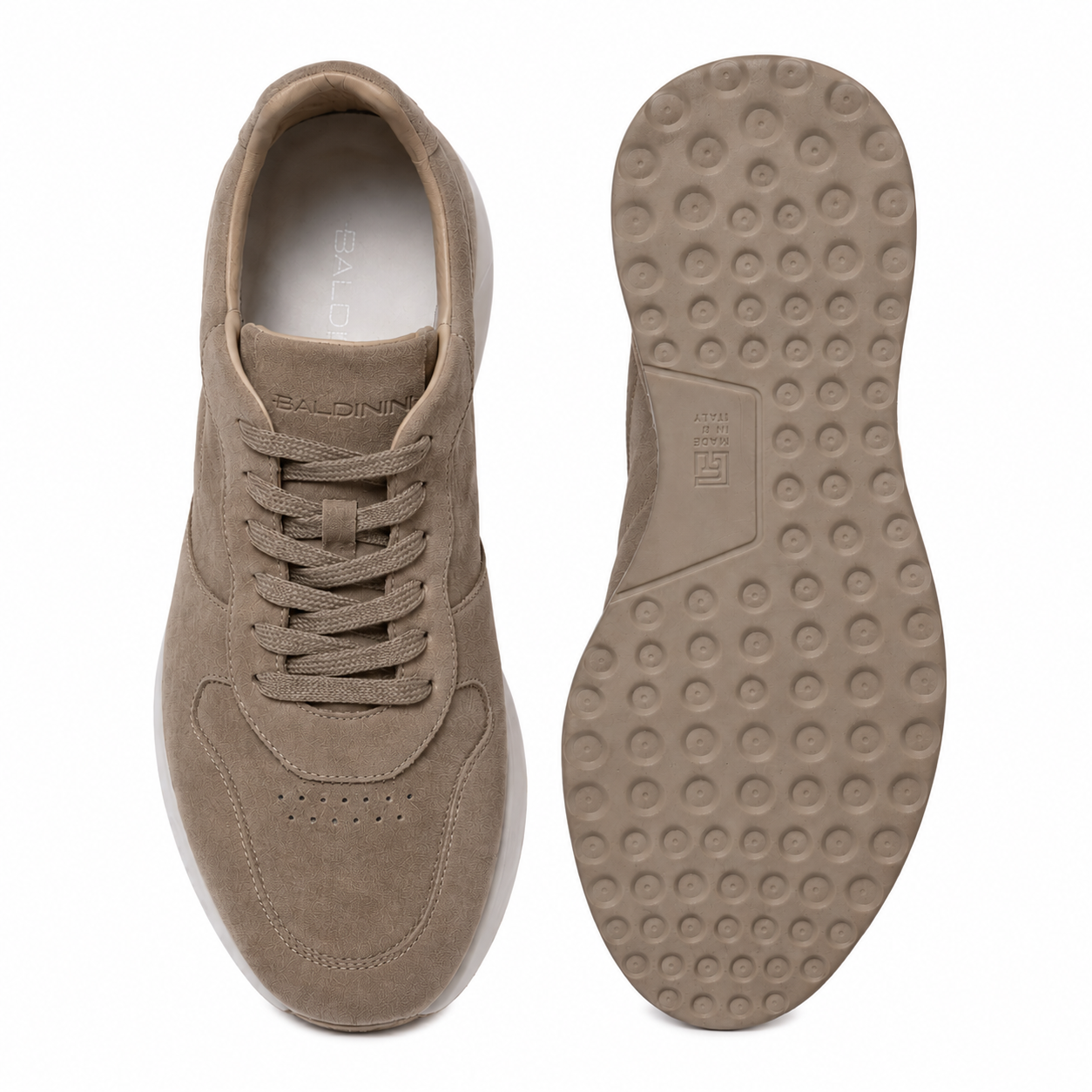 BALDININI - Sneakers din piele intoarsa, cu siret, bej.