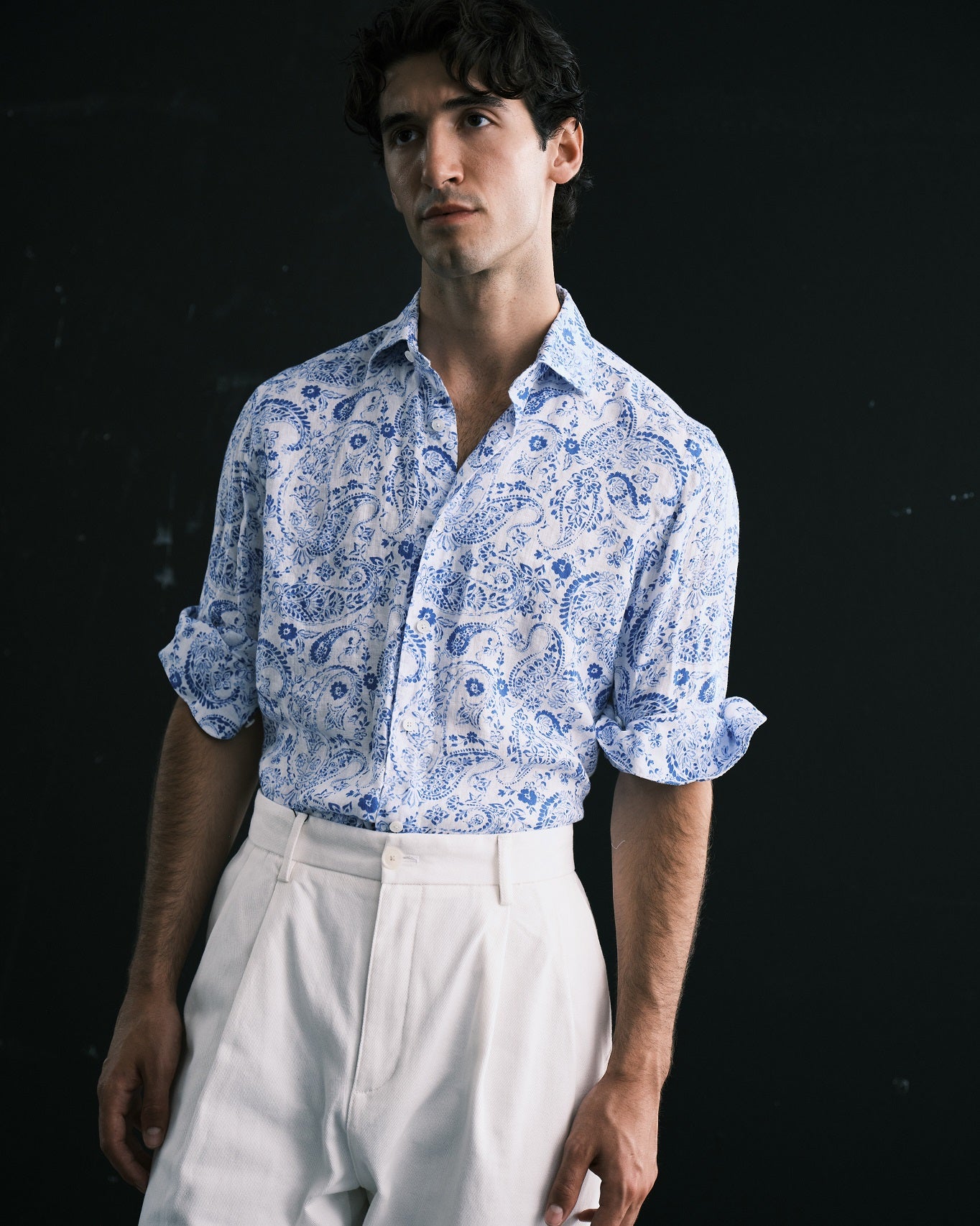 ALESSANDRO GHERARDI - Camasa casual, din 100% bumbac, alb cu model paisley albastru.