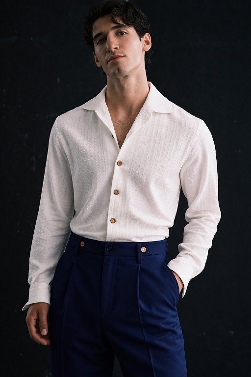 ALESSANDRO GHERARDI - Camasa model trim-fit, din 98% bumbac si 2% elastan, culoare off-white.