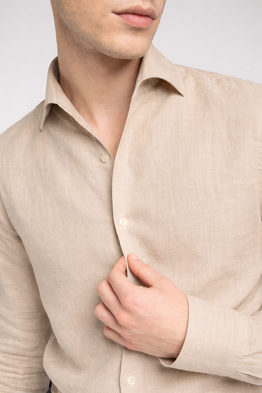 ALESSANDRO GHERARDI - Camasa model DOUBLE BDN, din 100% in, culoare sand-beige.
