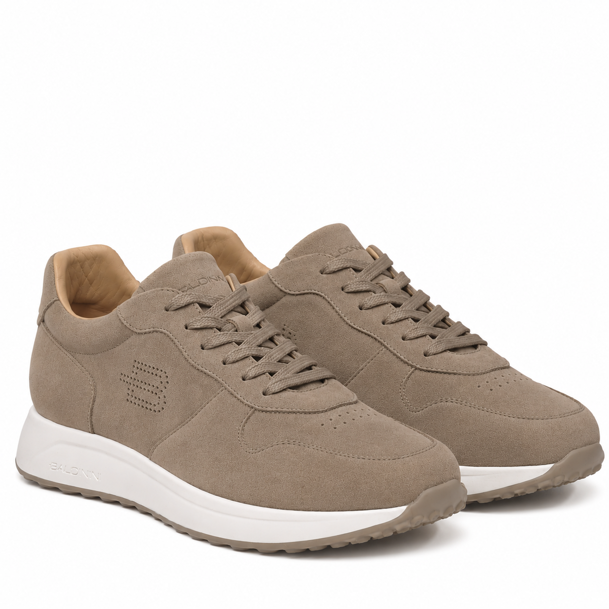 BALDININI - Sneakers din piele intoarsa, cu siret, bej.
