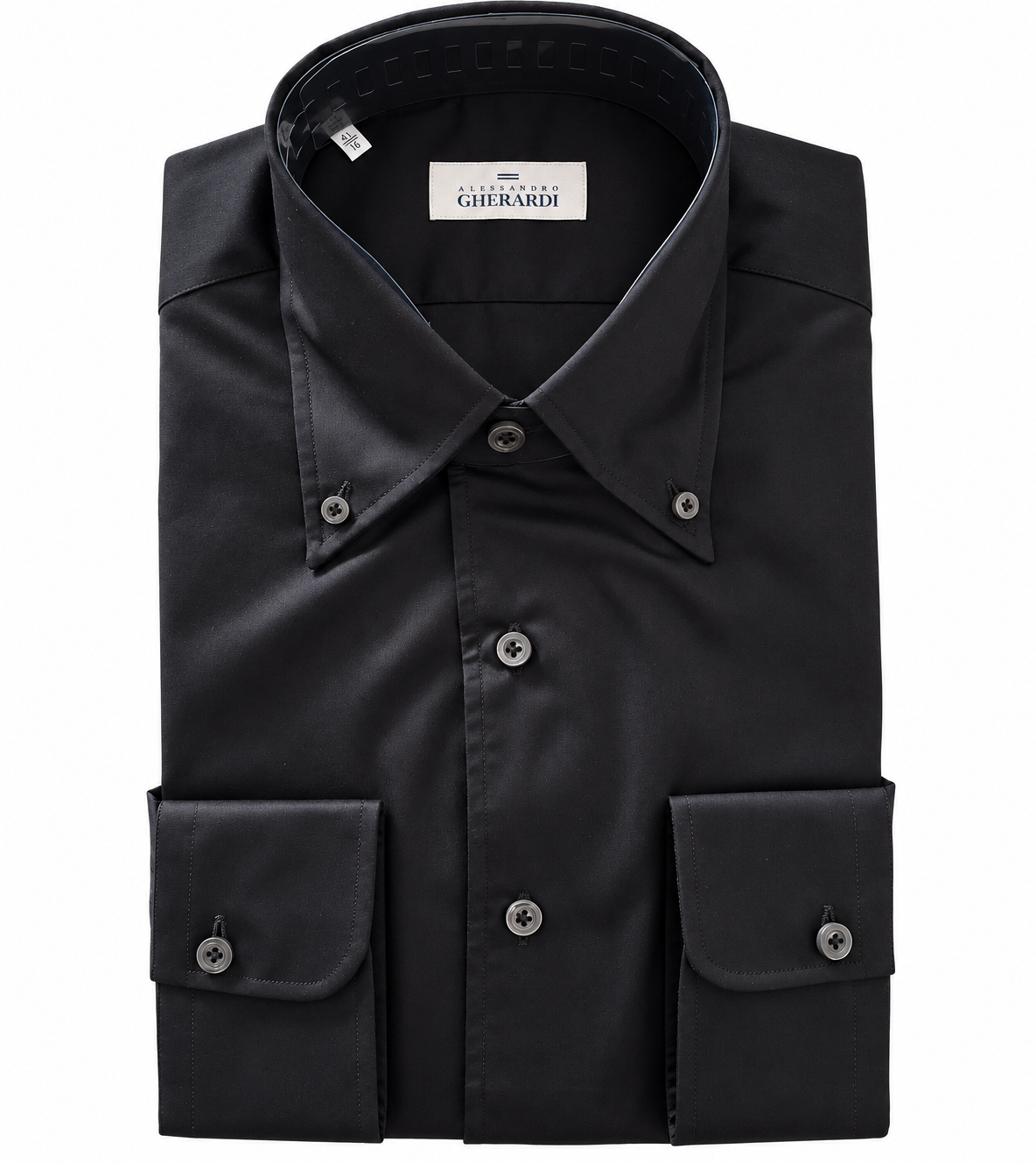 ALESSANDRO GHERARDI - Camasa din 100% bumbac, model cu guler "american button down" si nasturi din scoica, neagra.
