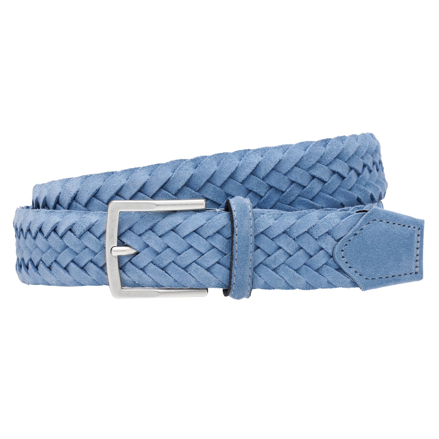 ATHISON - Curea impletita, din piele intoarsa, bleu.