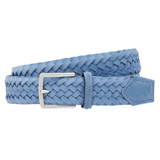 ATHISON - Curea impletita, din piele intoarsa, bleu.