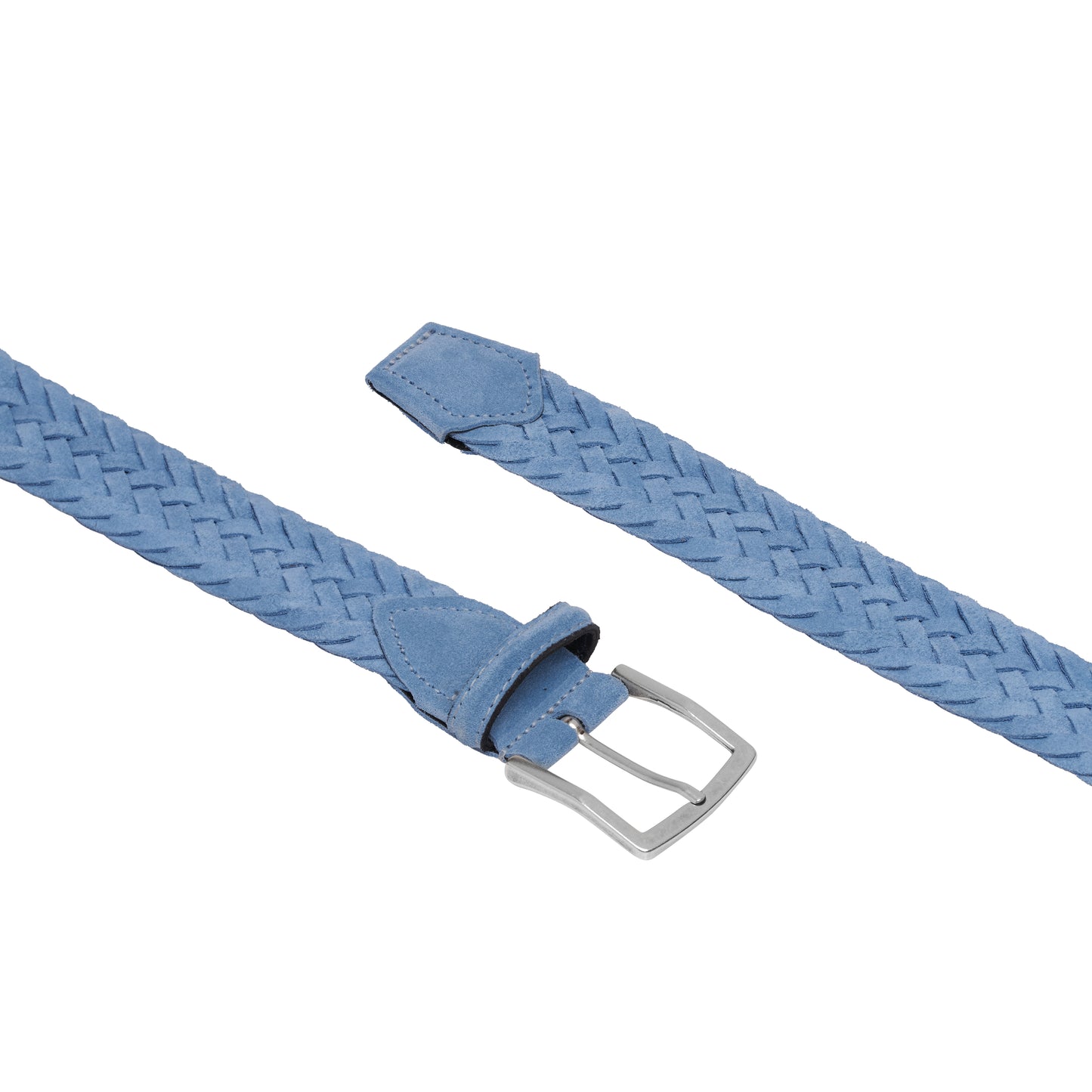 ATHISON - Curea impletita, din piele intoarsa, bleu.