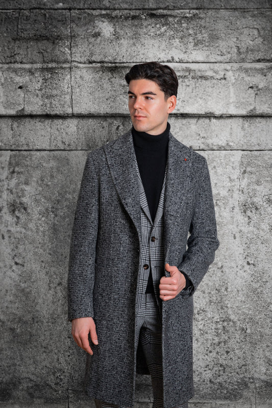 FUGATO - Pardesiu din 97% lana si 3% poliamida, model pepit gri / negru.