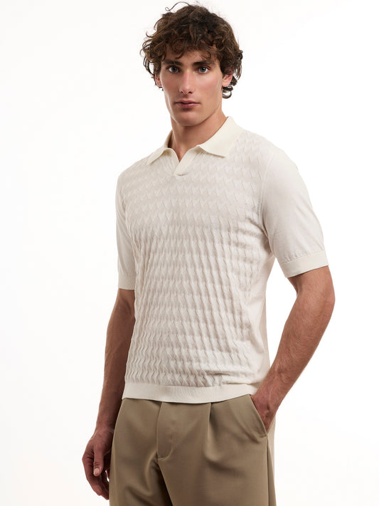 LORENZONI - Tricou model polo fara nasturi, din 100% bumbac, off-white.