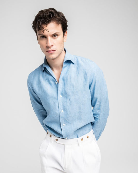 ALESSANDRO GHERARDI - Camasa model DOUBLE BDN, din 100% in, culoare blue-sky.