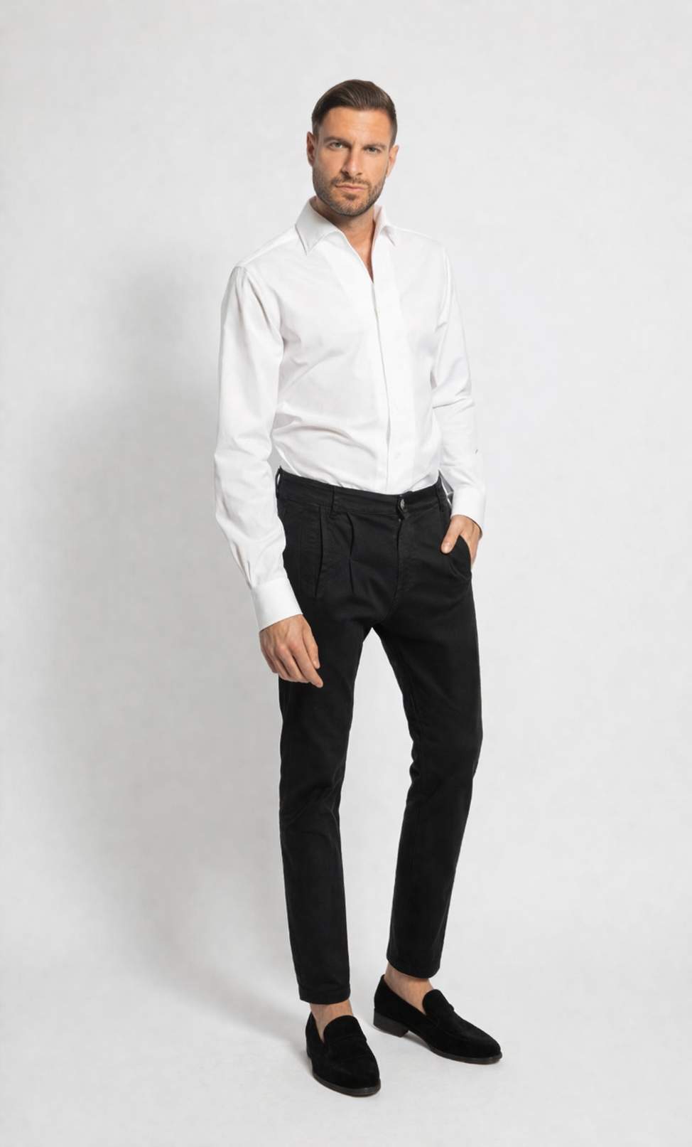 ALESSANDRO GHERARDI - Camasa alba, model slim-fit, din 100% bumbac.