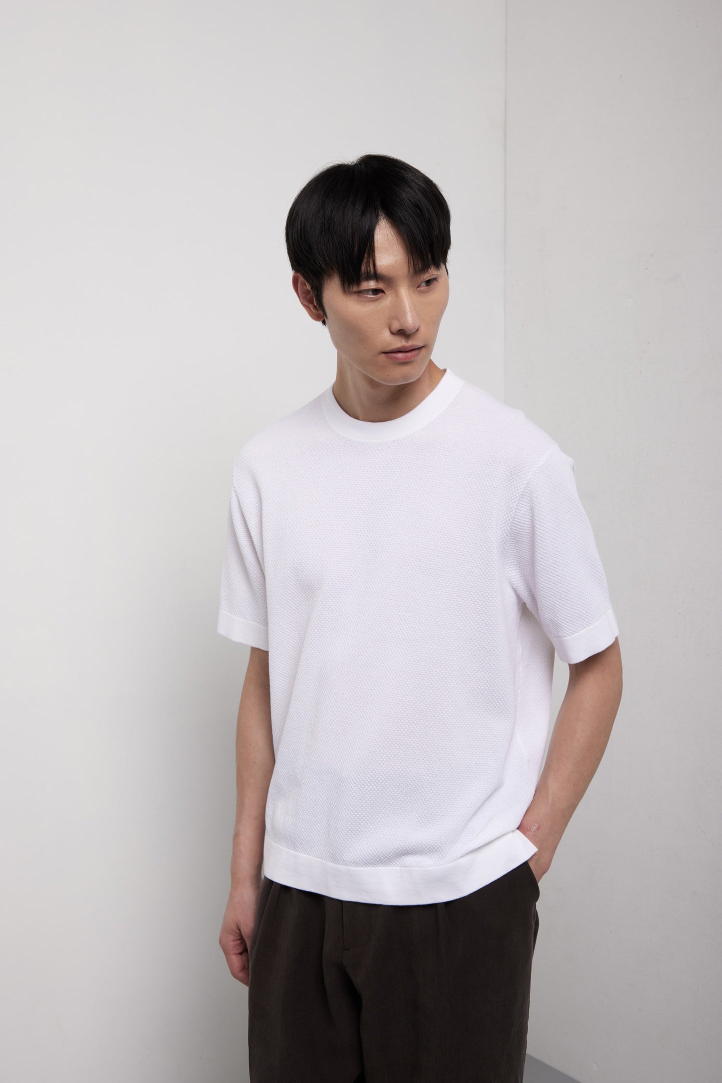 KANGRA - Tricou model crew-neck (rotund), din 100% bumbac, alb.