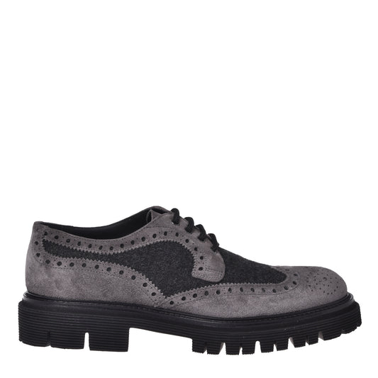Baldinini - Pantofi din piele intoarsa si material, cu siret, negru / gri.