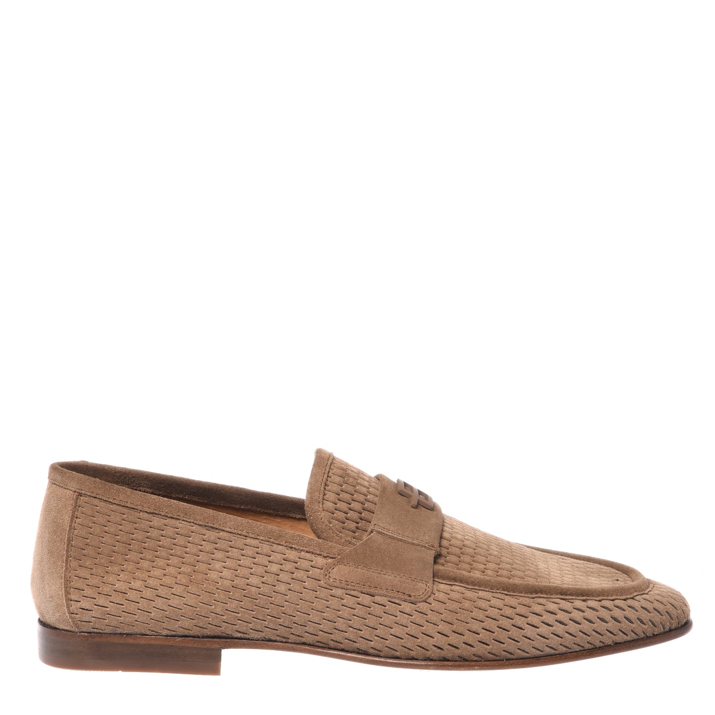BALDININI - Loafers din piele intoarsa, model cu perforatii tip impletitura aparenta, bej.