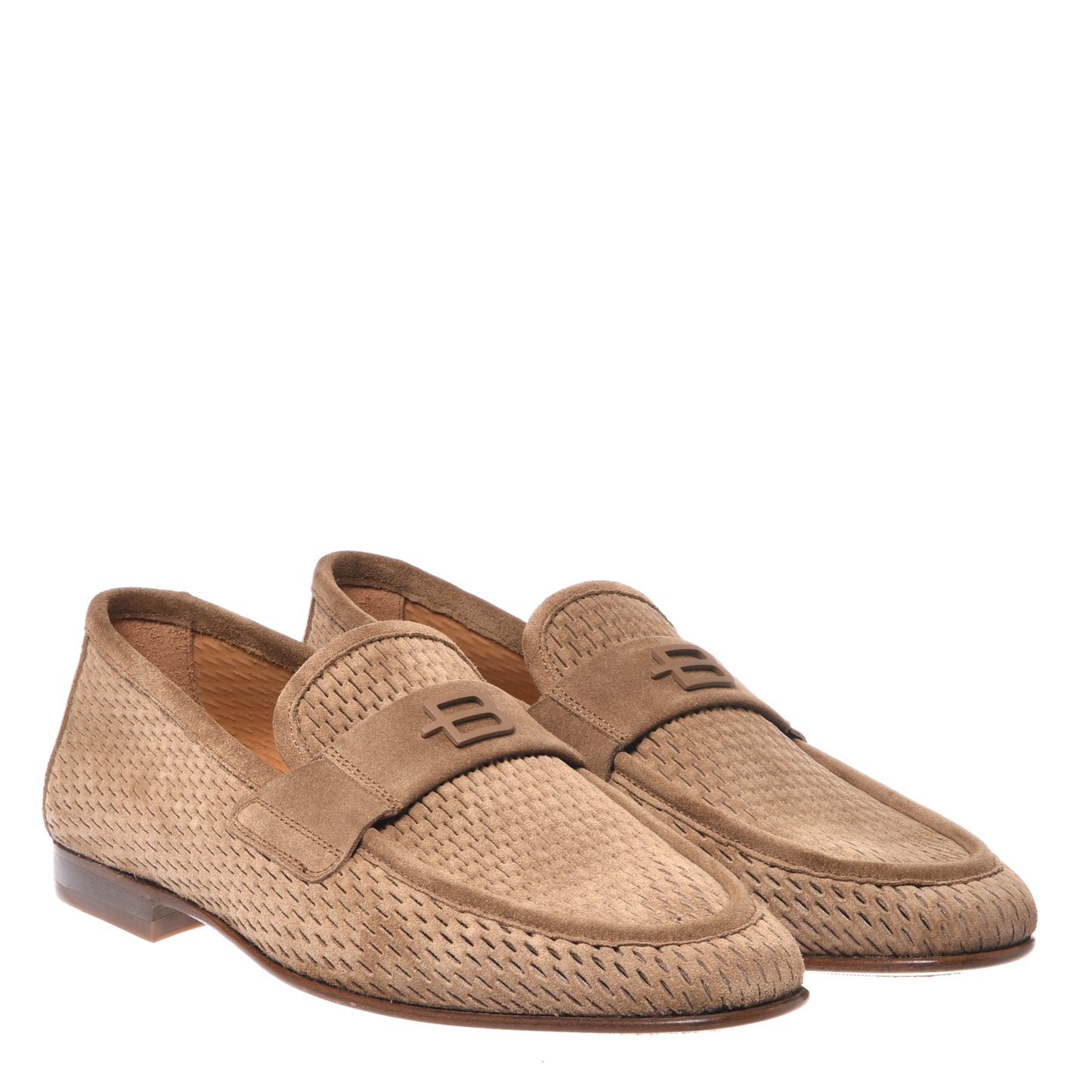 BALDININI - Loafers din piele intoarsa, model cu perforatii tip impletitura aparenta, bej.