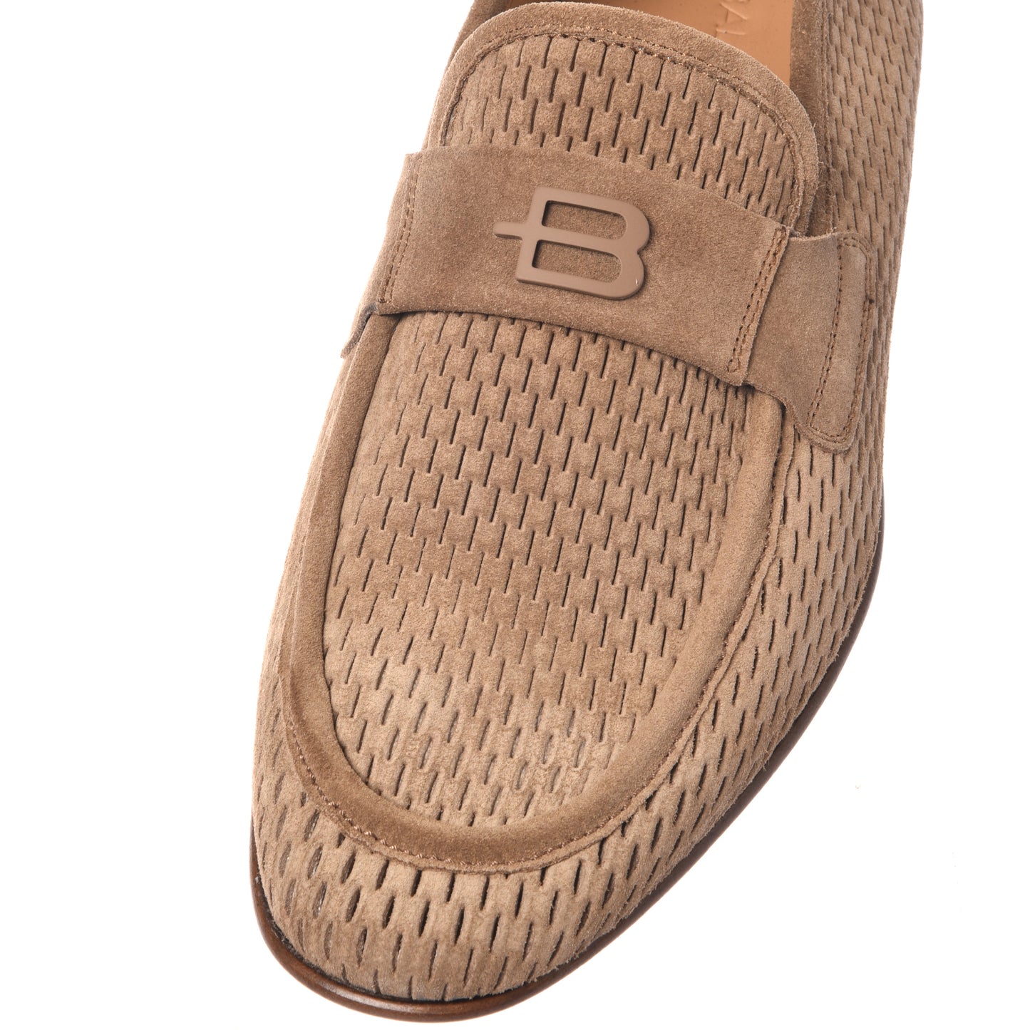 BALDININI - Loafers din piele intoarsa, model cu perforatii tip impletitura aparenta, bej.
