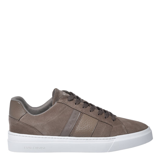 Baldinini - Sneakers din piele si piele intoarsa, cu siret, gri / bej.