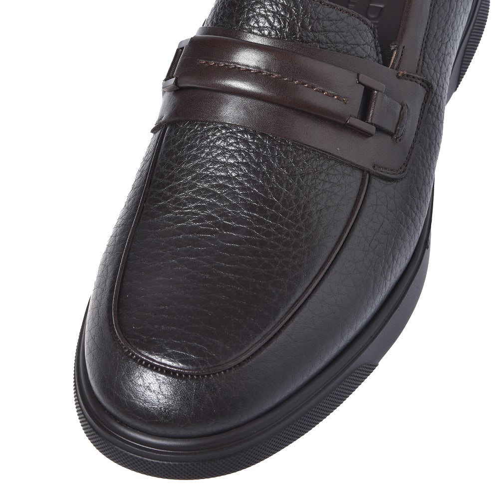 BALDININI - Loafers din piele, combinatie de piele neteda si amprentata, maro inchis.