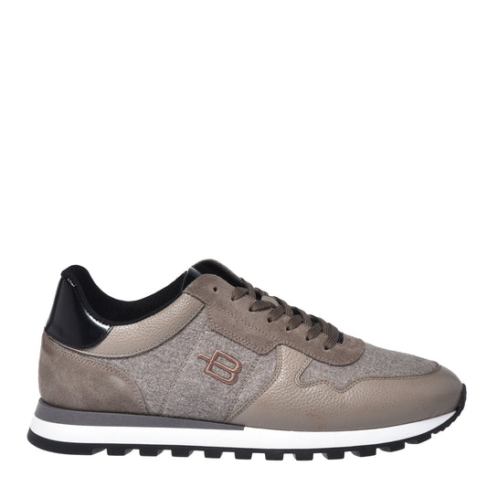 Baldinini - Sneakers din piele, piele intoarsa si material, cu siret, gri / bej.