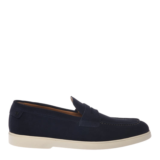 BALDININI - Loafers din piele intoarsa, bleumarin, cu talpa de cauciuc alba.