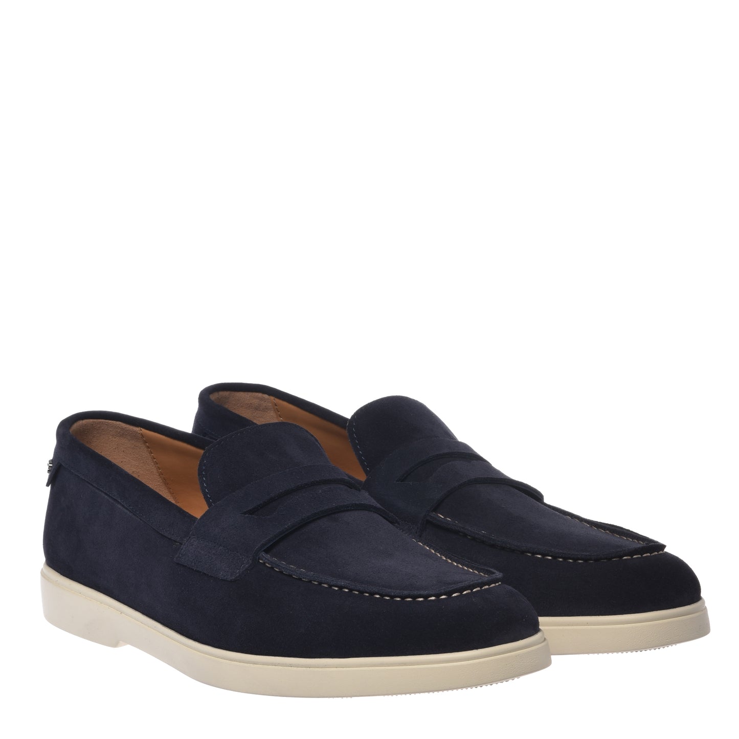 BALDININI - Loafers din piele intoarsa, bleumarin, cu talpa de cauciuc alba.