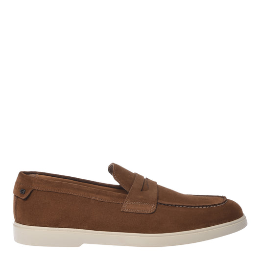 BALDININI - Loafers din piele intoarsa, maro deschis, cu talpa de cauciuc alba.