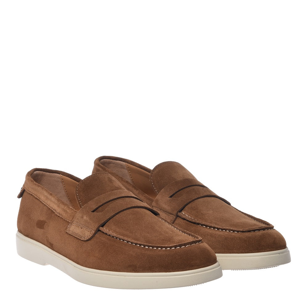 BALDININI - Loafers din piele intoarsa, maro deschis, cu talpa de cauciuc alba.
