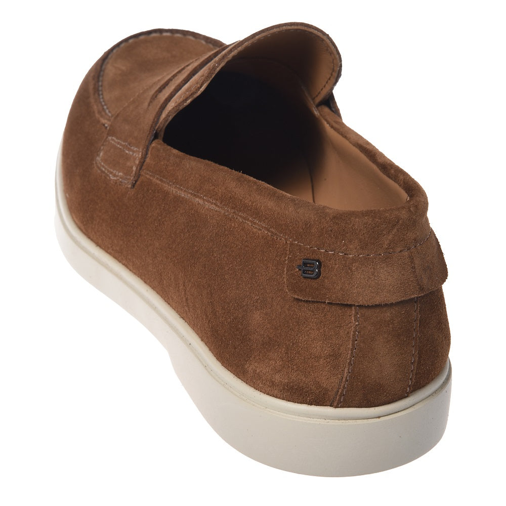 BALDININI - Loafers din piele intoarsa, maro deschis, cu talpa de cauciuc alba.